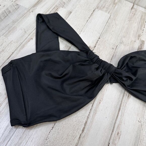 Good American Bali Bikini Top 7 4XL Plus One Shoulder Black Bandeau NWOT - Picture 3 of 11